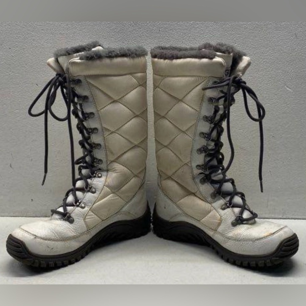 * Ugg Quilted Textile & Leather Lace Up Adirondack Snow Winter Boots SZ 8.5 *